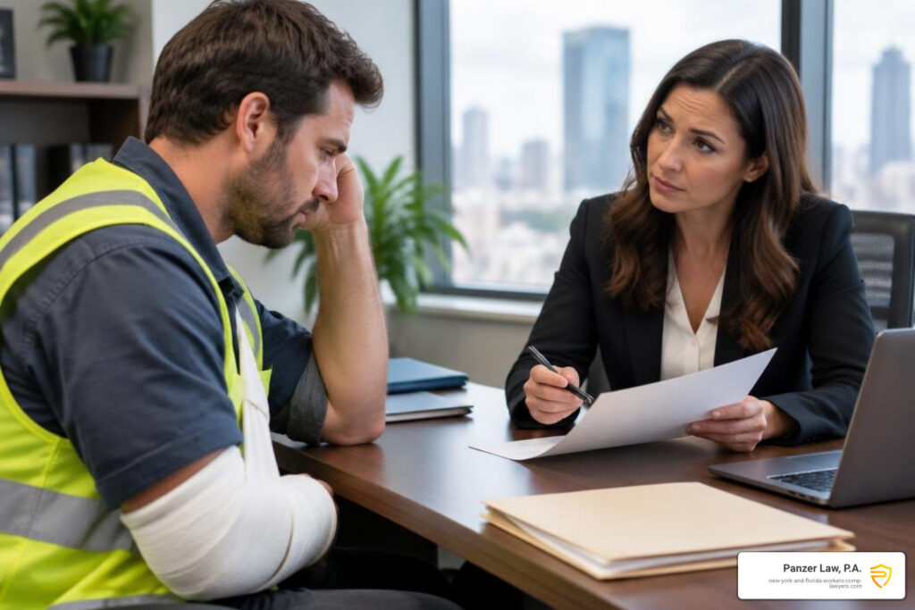 injured worker consulting a lawyer